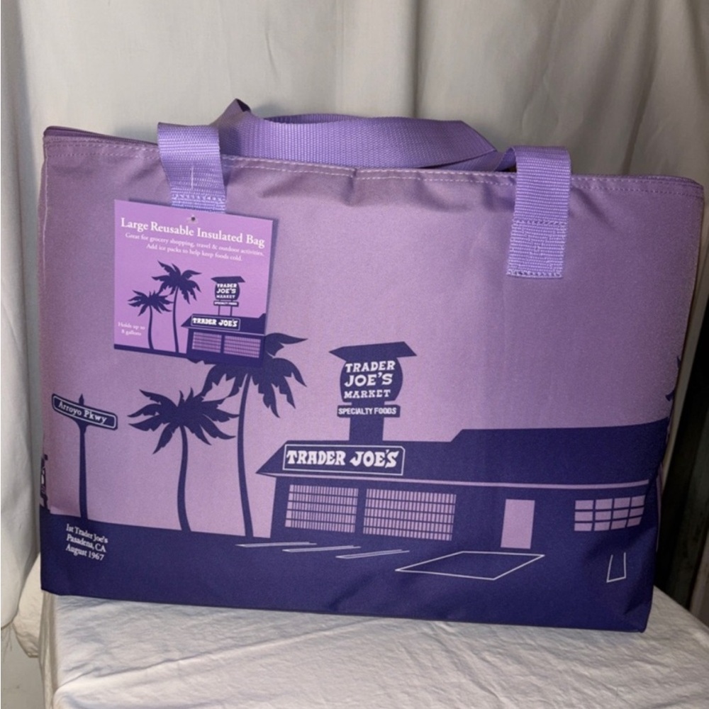 NWT Trader Joe's Large Purple Insulated Tote Bag, 8 gallon - Picture 2 of 6